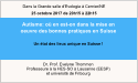 Dr. Prof. Evelyne Thommen Professeure à la HES-SO à Lausanne (EESP) et université de Fribourg  Autisme: où en est-on dans la mise en oeuvre des bonnes pratiques en Suisse   Un état des lieux unique en Suisse !  Dans la Grande salle d’Evologia à Cernier/NE 25 octobre 2017 de 20h15 à 22h15